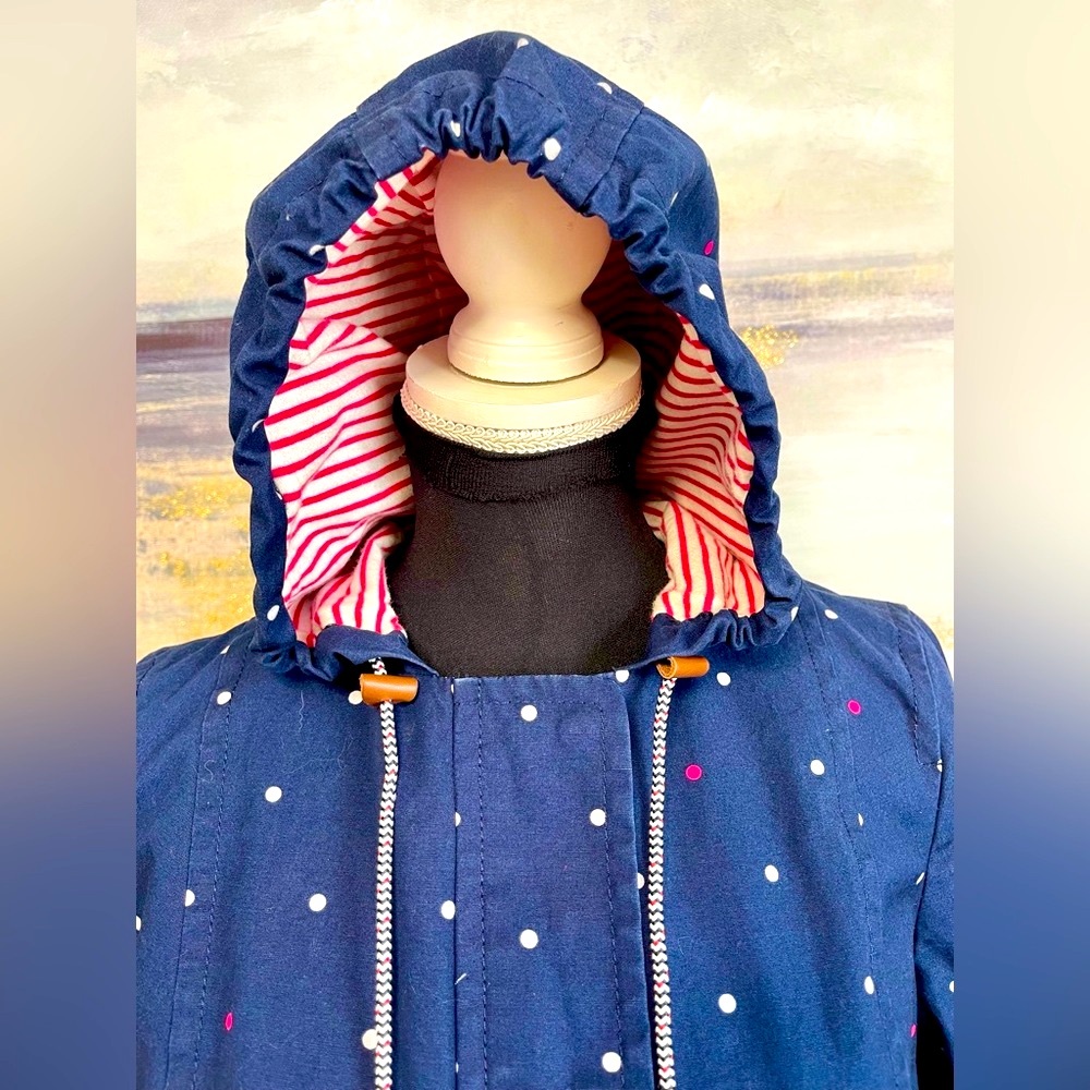 🥳🥳TALBOTS Hooded Jacket, Navy with red/white dots, Size SP - Picture 5 of 6